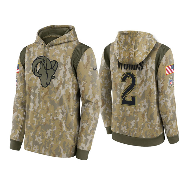 Men's Los Angeles Rams #2 Robert Woods Camo 2021 Salute To Service Therma Performance Pullover Hoodie - Click Image to Close